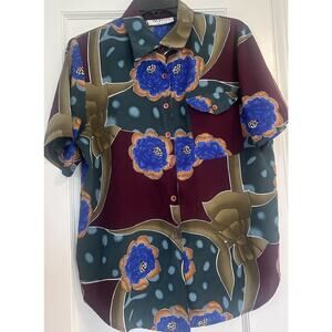 Truffles vintage 80' button down Floral top abstract retro print petite S /M USA